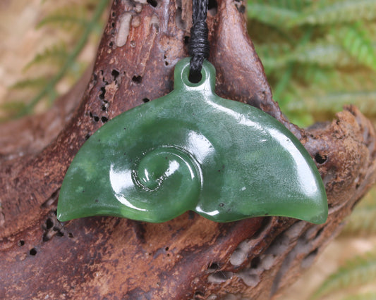 Whale tail carved from Hapopo Pounamu - NZ Greenstone