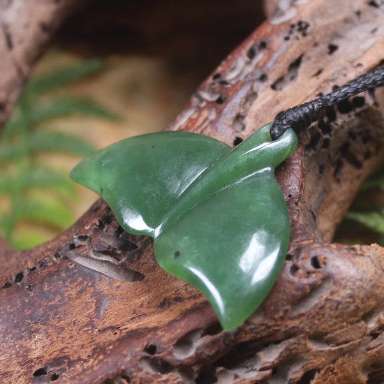 Whale tail carved from Hapopo Pounamu - NZ Greenstone