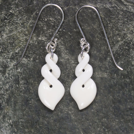 Twist Earrings carved from beef bone
