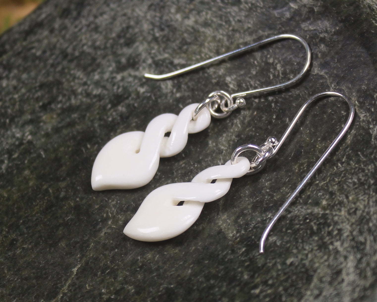 Twist Earrings carved from beef bone