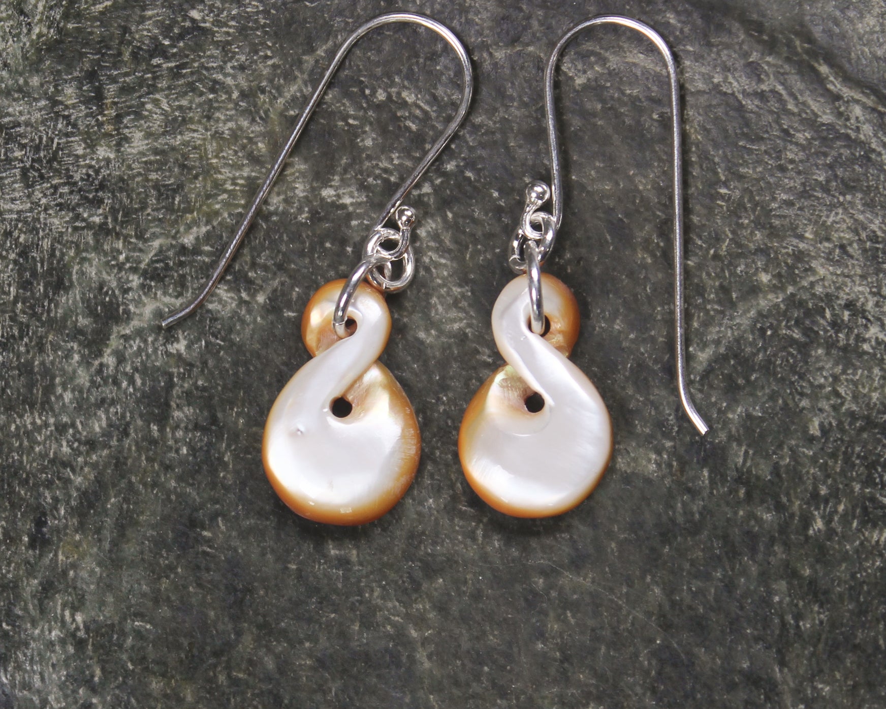 Twist Earrings carved from mother of pearl