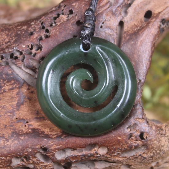 Koru pendant carved from Kawakawa Pounamu - NZ Greenstone