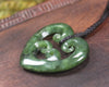Heart with Koru carved from Kawakawa Pounamu - NZ Greenstone