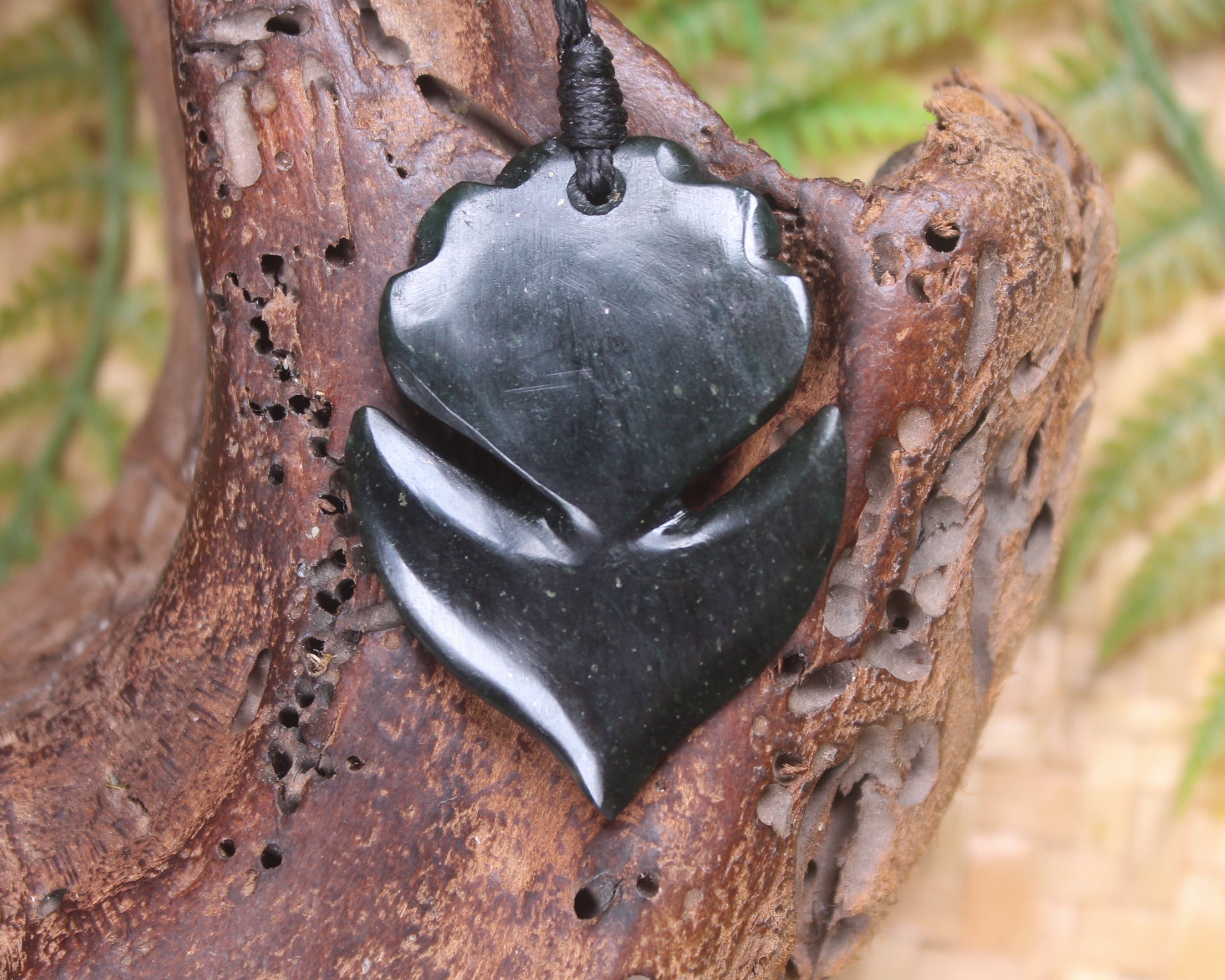 Pīwakawaka or Fantail Bird Pendant carved from Kawakawa Pounamu - NZ Greenstone