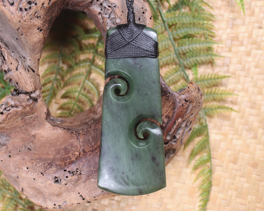 Toki or Adze with Koru Pendant carved from Rimu Pounamu - NZ Greenstone