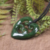 Heart with Koru carved from Kawakawa Pounamu - NZ Greenstone