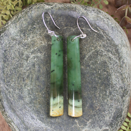 Roimata or Teardrop earrings carved from Flower Jade Pounamu - NZ Greenstone