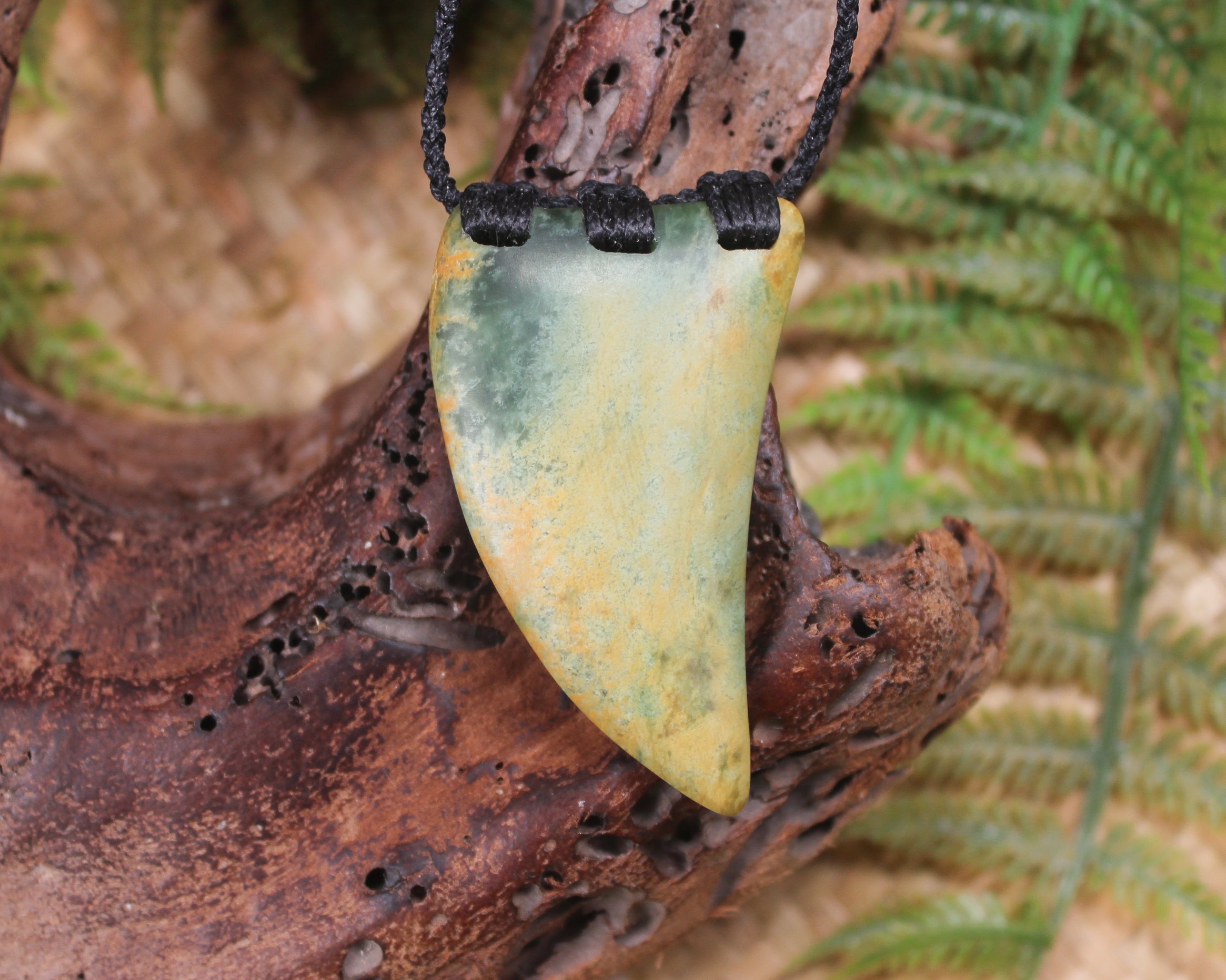 Taniwha Tooth or Niho carved from Flower Jade Pounamu - NZ Greenstone