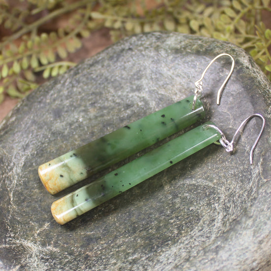 Roimata or Teardrop earrings carved from Flower Jade Pounamu - NZ Greenstone