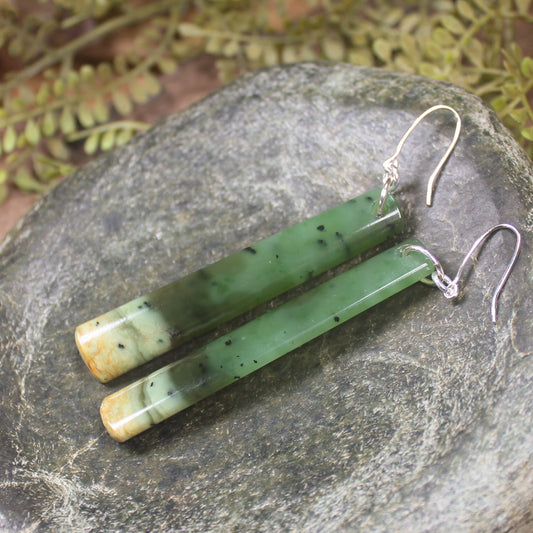 Roimata or Teardrop earrings carved from Flower Jade Pounamu - NZ Greenstone