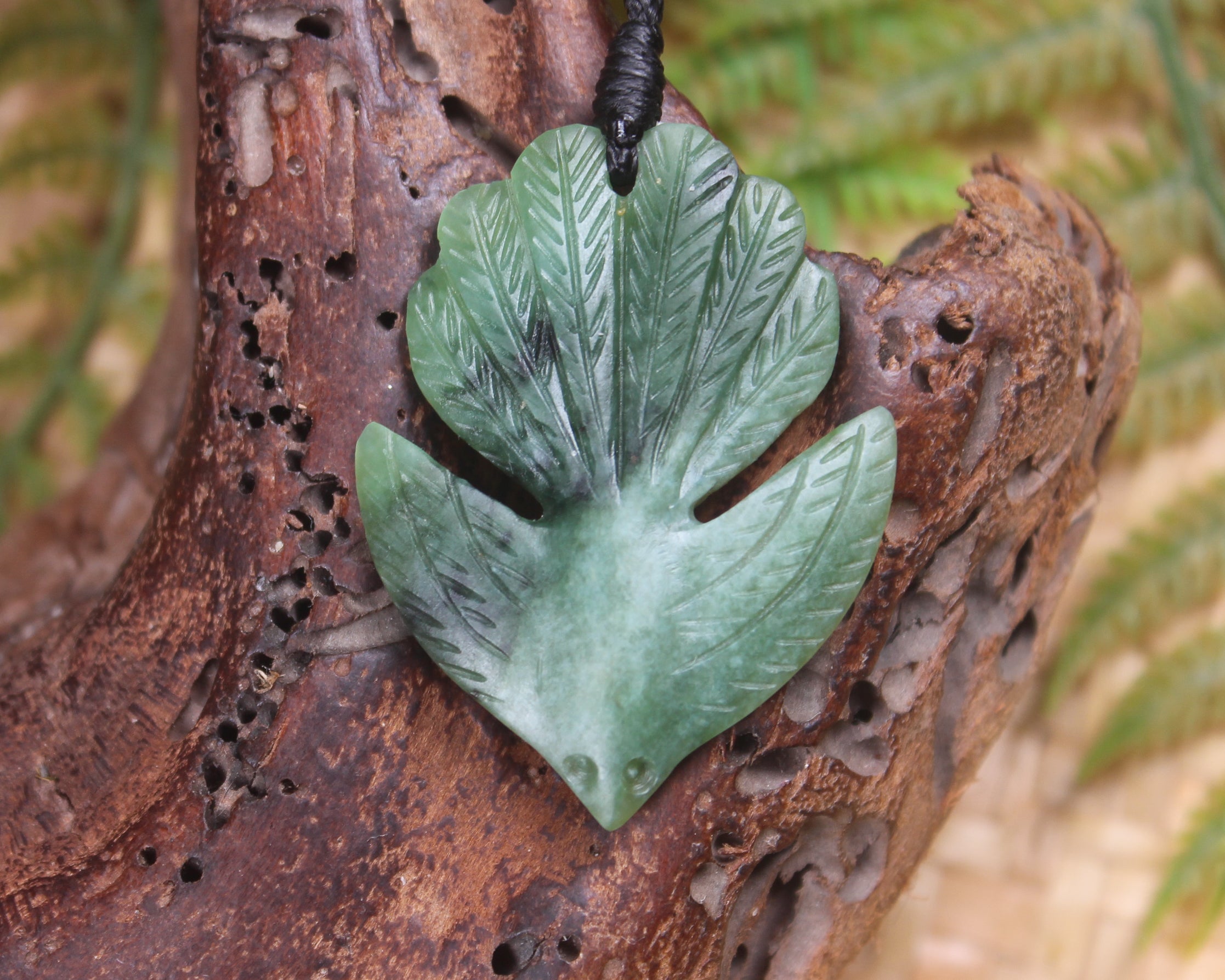 Pīwakawaka or Fantail Bird Pendant carved from Hapopo Pounamu - NZ Greenstone