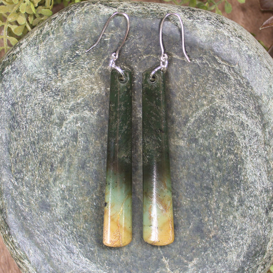 Roimata or Teardrop earrings carved from Flower Jade Pounamu - NZ Greenstone