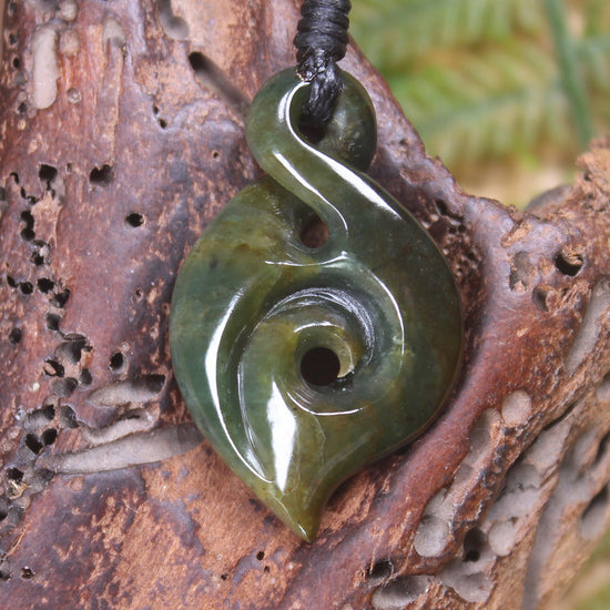 Koru Twist carved from Rimu Pounamu - NZ Greenstone
