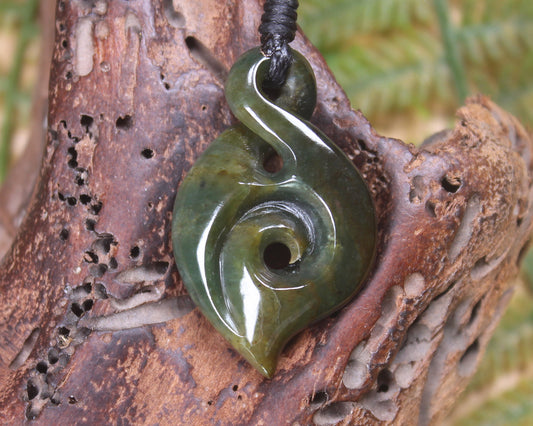 Koru Twist carved from Rimu Pounamu - NZ Greenstone