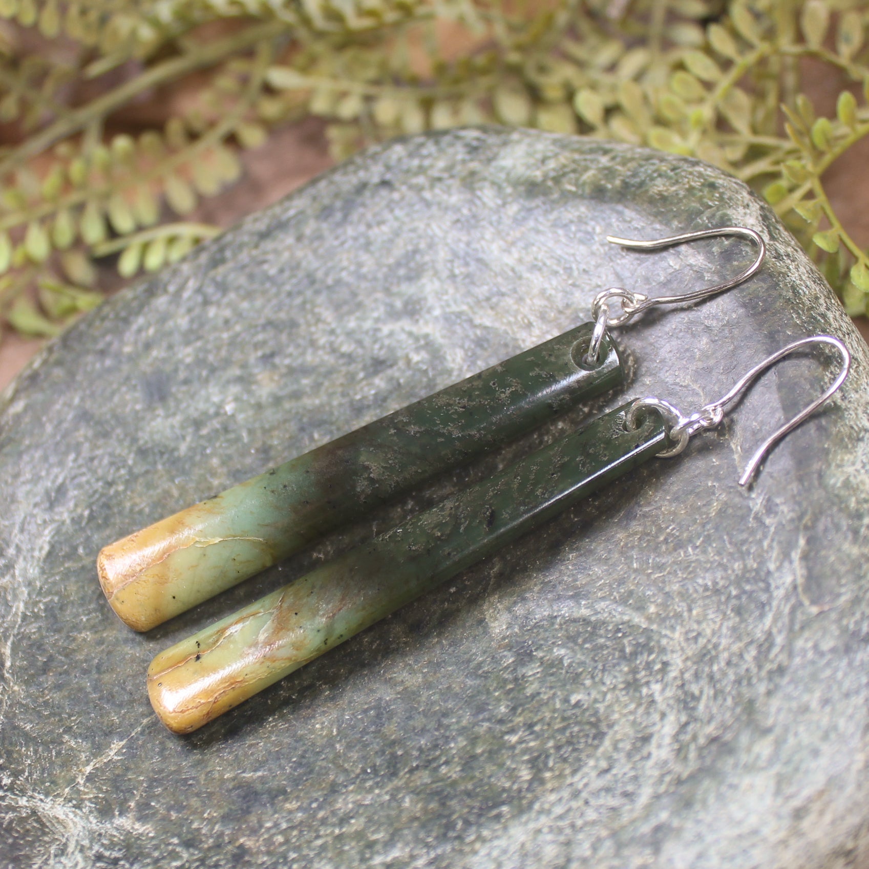 Roimata or Teardrop earrings carved from Flower Jade Pounamu - NZ Greenstone