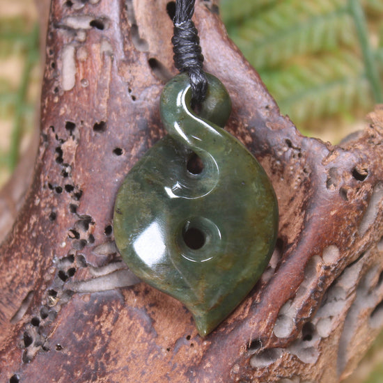 Koru Twist carved from Rimu Pounamu - NZ Greenstone