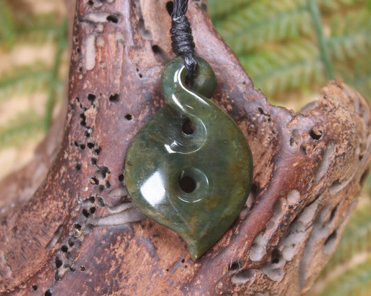 Koru Twist carved from Rimu Pounamu - NZ Greenstone