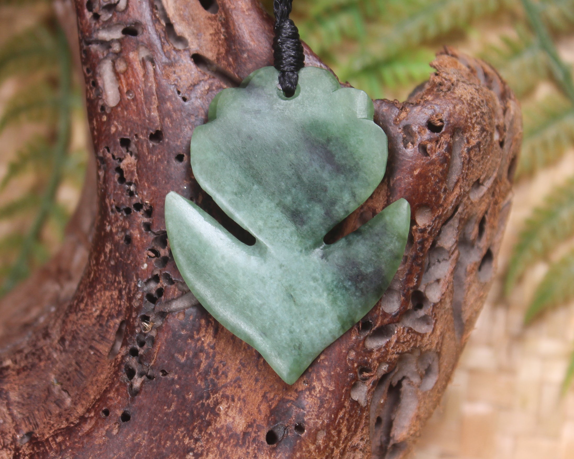 Pīwakawaka or Fantail Bird Pendant carved from Hapopo Pounamu - NZ Greenstone