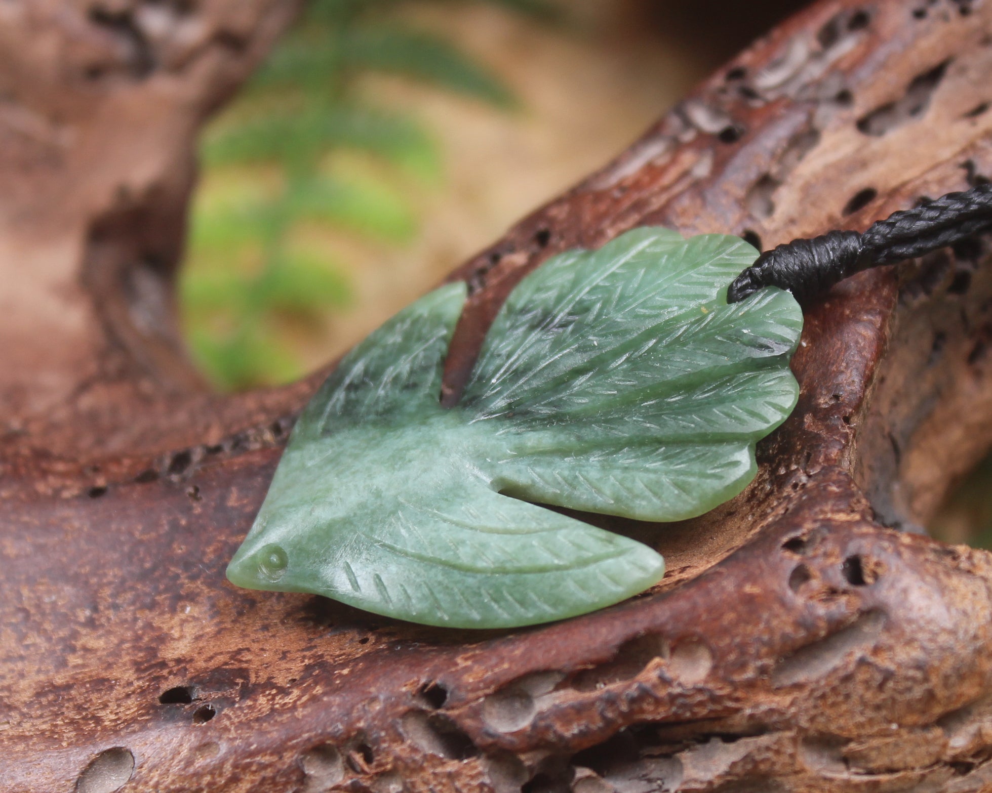 Pīwakawaka or Fantail Bird Pendant carved from Hapopo Pounamu - NZ Greenstone