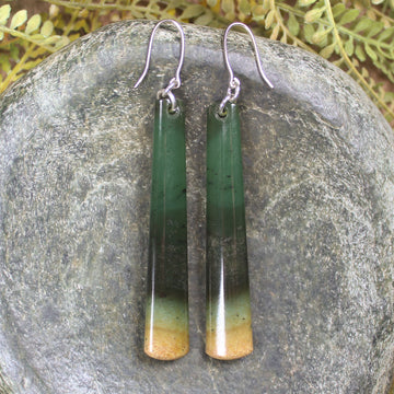 Roimata or Teardrop earrings carved from Flower Jade Pounamu - NZ Greenstone