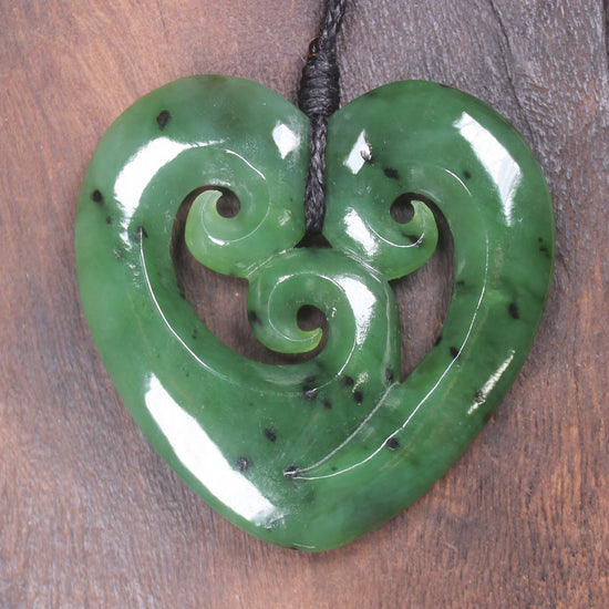 Koru Heart pendant carved from Hapopo Pounamu - NZ Greenstone
