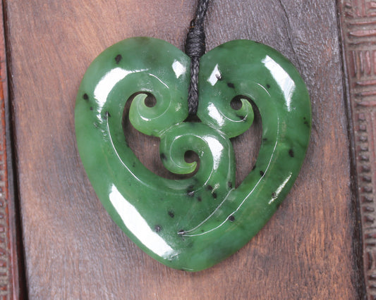 Koru Heart pendant carved from Hapopo Pounamu - NZ Greenstone