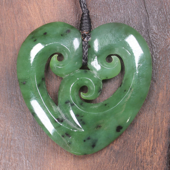 Koru Heart pendant carved from Hapopo Pounamu - NZ Greenstone