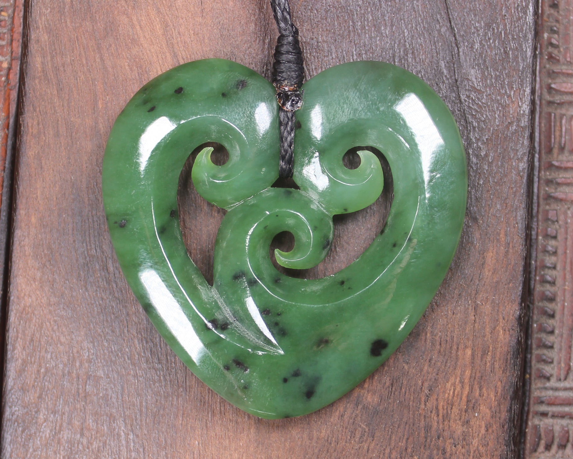 Koru Heart pendant carved from Hapopo Pounamu - NZ Greenstone
