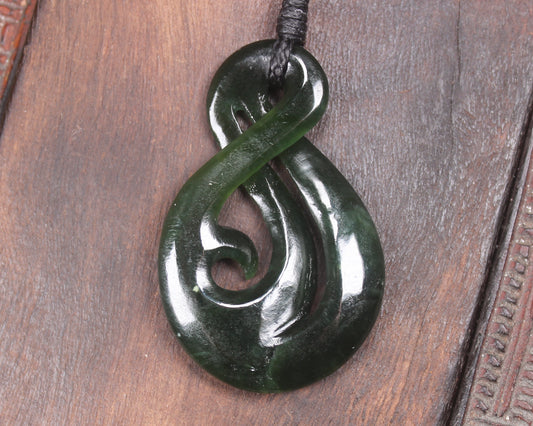 Koru Twist or Pikorua carved from Kawakawa Pounamu - NZ Greenstone
