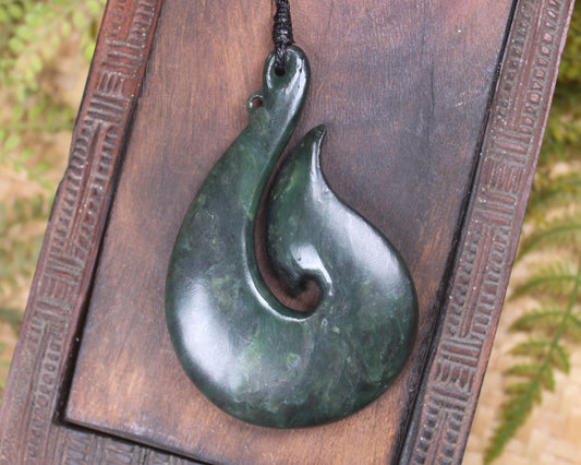 Hei Matau or Fish Hook carved from Kawakawa Pounamu - NZ Greenstone