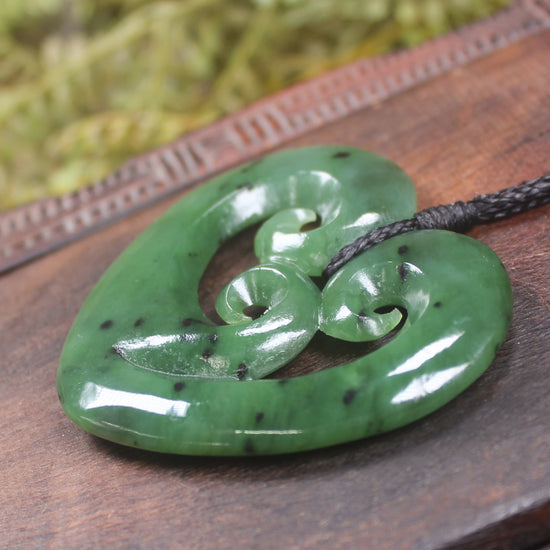 Koru Heart pendant carved from Hapopo Pounamu - NZ Greenstone