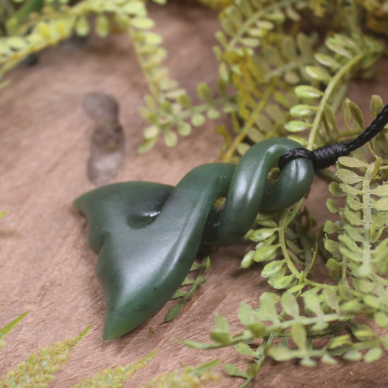 Whale Tail carved from Kawakawa Pounamu - NZ Greenstone