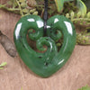 Heart with Koru carved from Hapopo Pounamu - NZ Greenstone