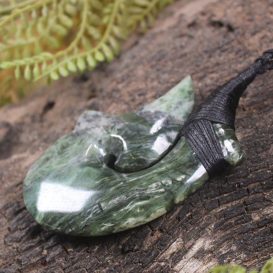 Hei Matau carved from Rimu Pounamu - NZ Greenstone