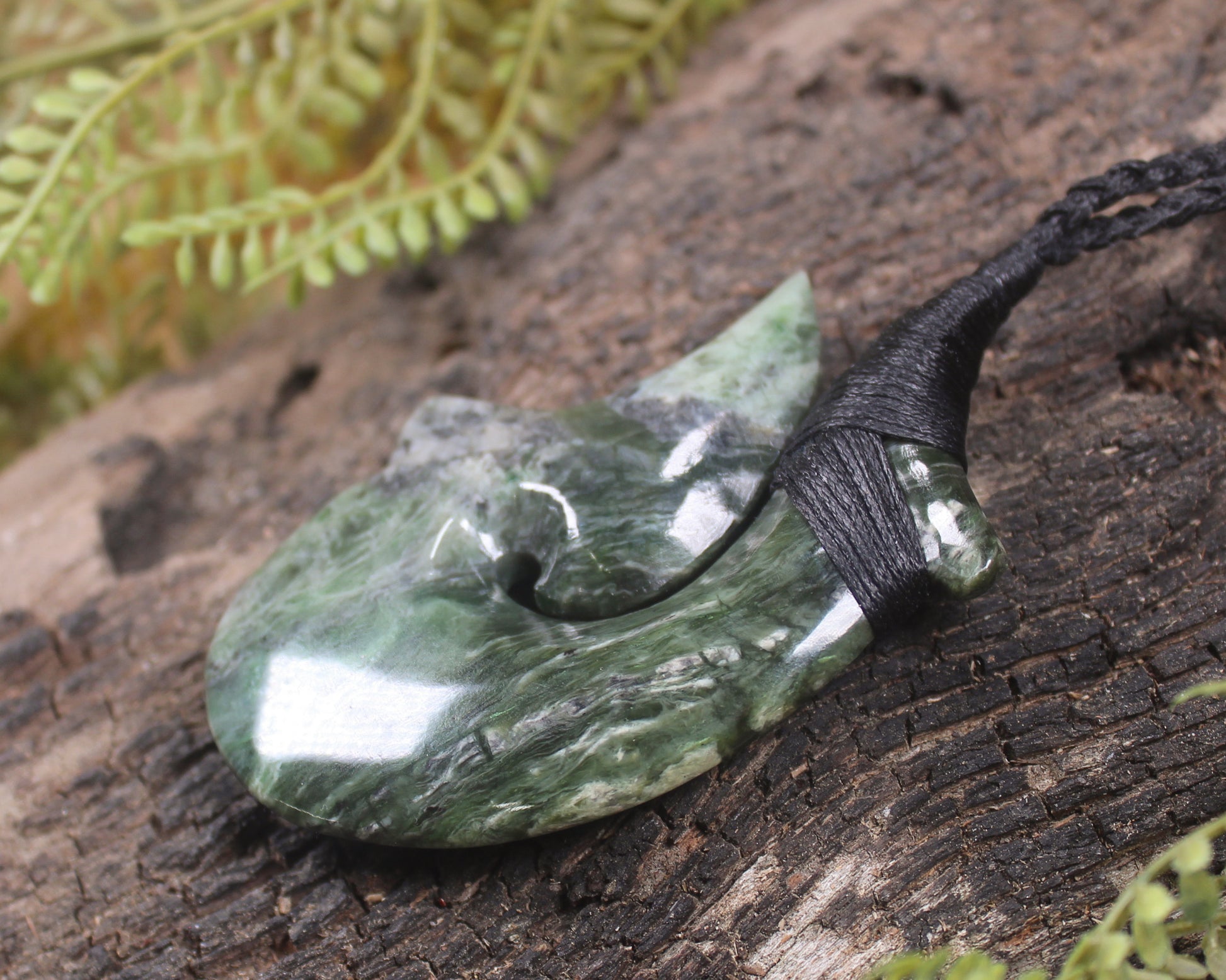 Hei Matau carved from Rimu Pounamu - NZ Greenstone