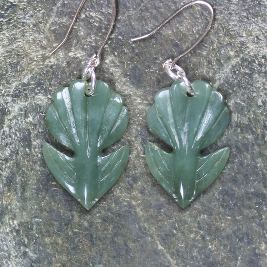Pīwakawaka or Fantail Bird Earrings carved from Inanga Pounamu - NZ Greenstone