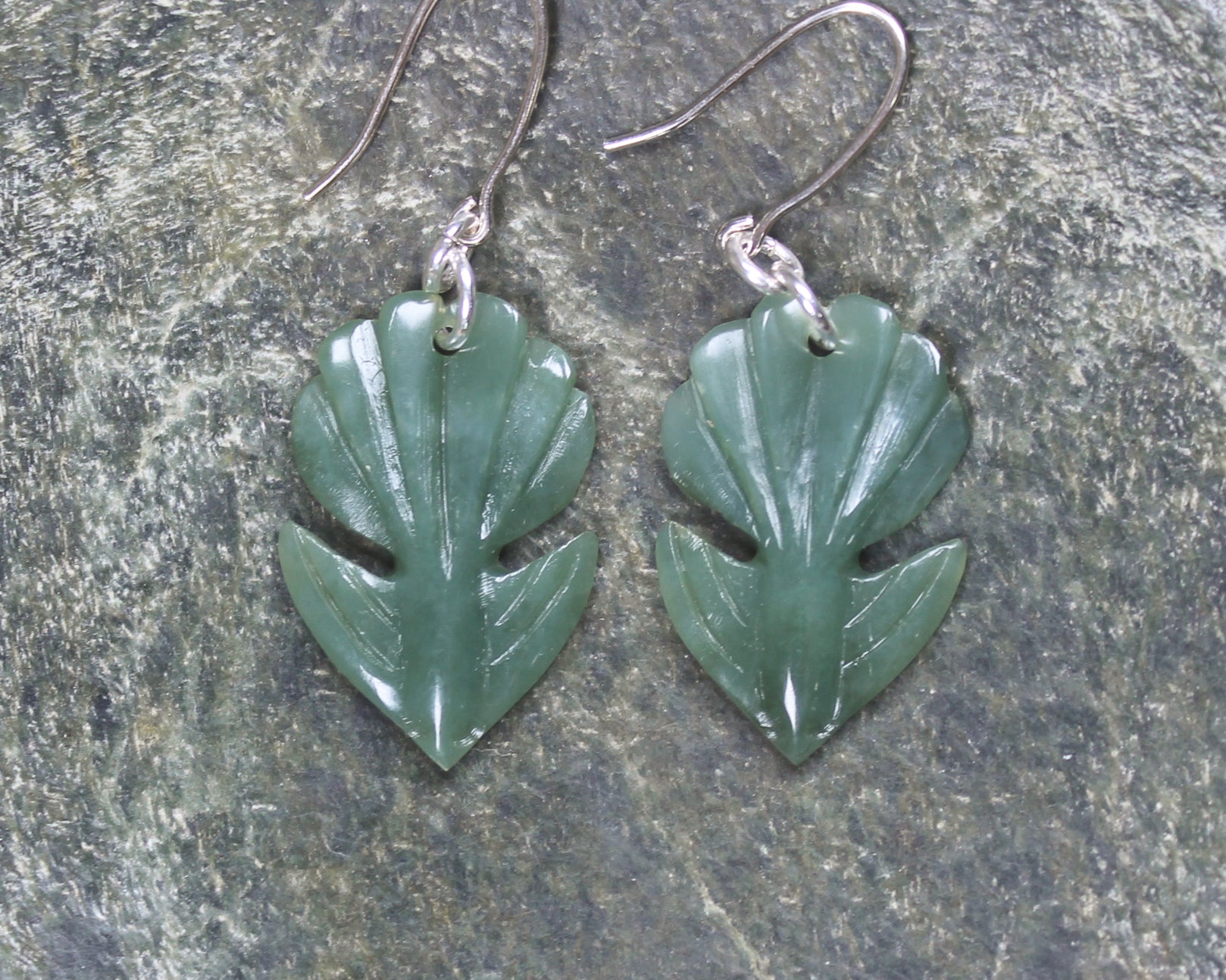 Pīwakawaka or Fantail Bird Earrings carved from Inanga Pounamu - NZ Greenstone