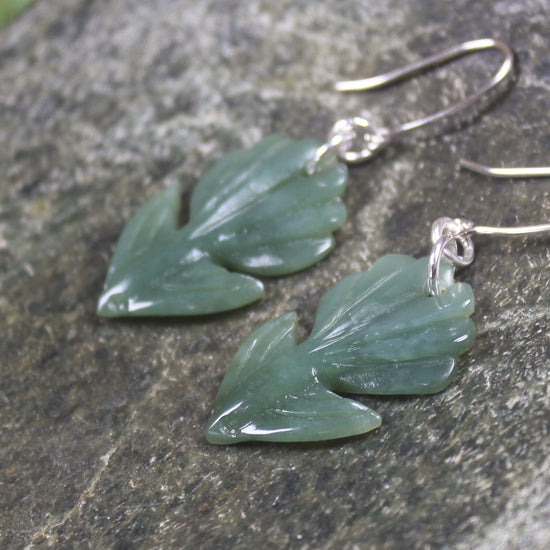 Pīwakawaka or Fantail Bird Earrings carved from Inanga Pounamu - NZ Greenstone