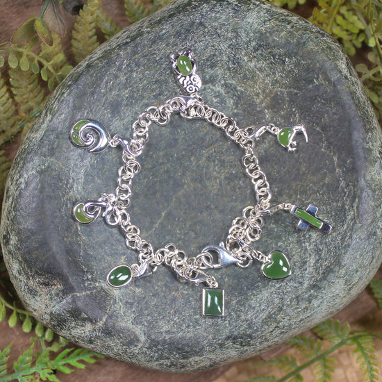 Sterling Silver Pounamu Charm Chain Bracelet