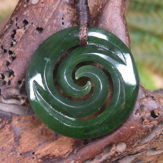 Koru pendant carved from Kawakawa Pounamu - NZ Greenstone