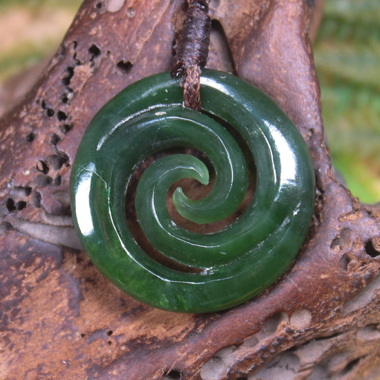 Koru pendant carved from Kawakawa Pounamu - NZ Greenstone