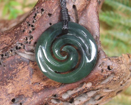Koru pendant carved from Kawakawa Pounamu - NZ Greenstone