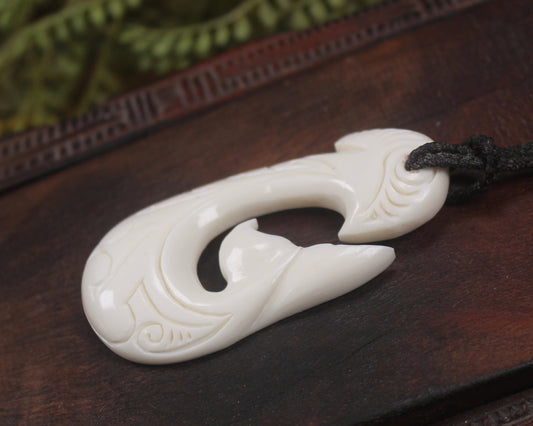 Whale tail carved from NZ Beef Bone