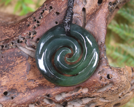 Koru pendant carved from Kawakawa Pounamu - NZ Greenstone