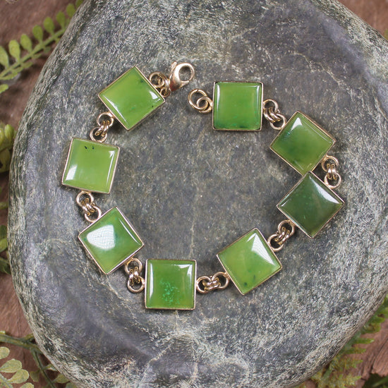 Sterling Silver set linked bracelet with Hapopo Pounamu - NZ Greenstone