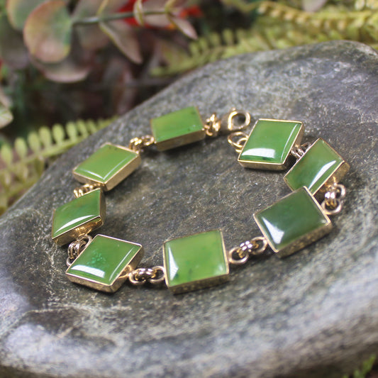 Sterling Silver set linked bracelet with Hapopo Pounamu - NZ Greenstone