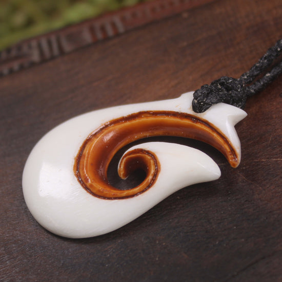 Hei Matau carved from NZ beef bone