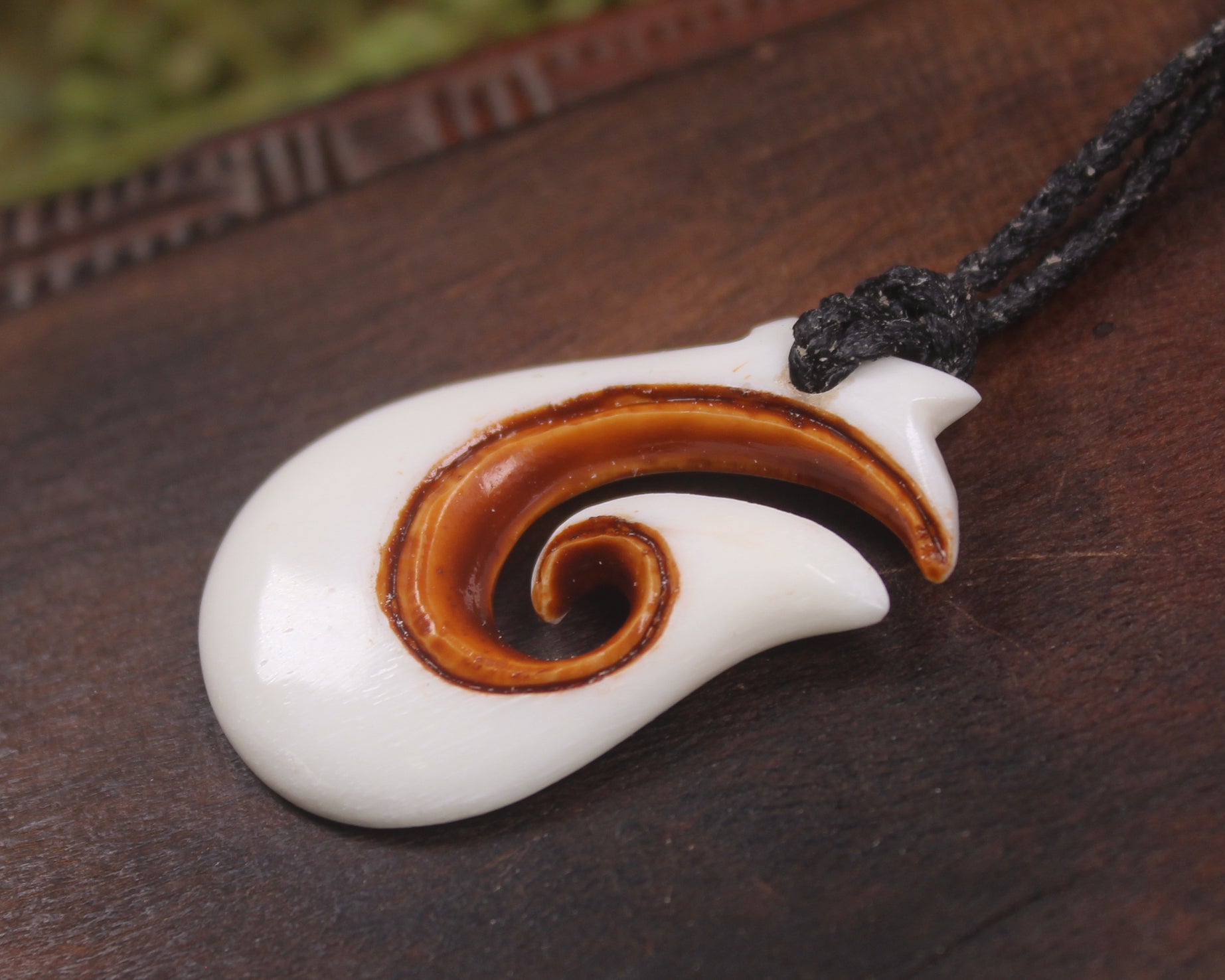 Hei Matau carved from NZ beef bone