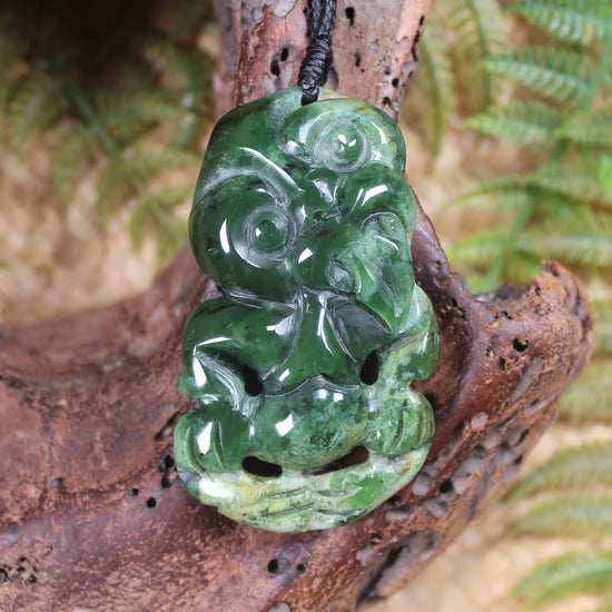 Hei Tiki carved from Flower Jade Pounamu - NZ Greenstone