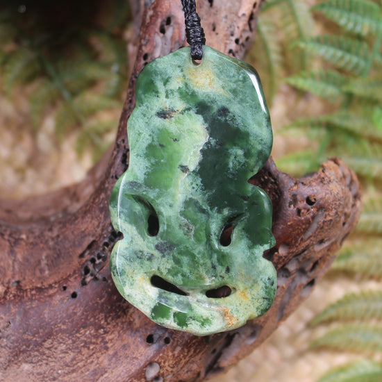 Hei Tiki carved from Flower Jade Pounamu - NZ Greenstone